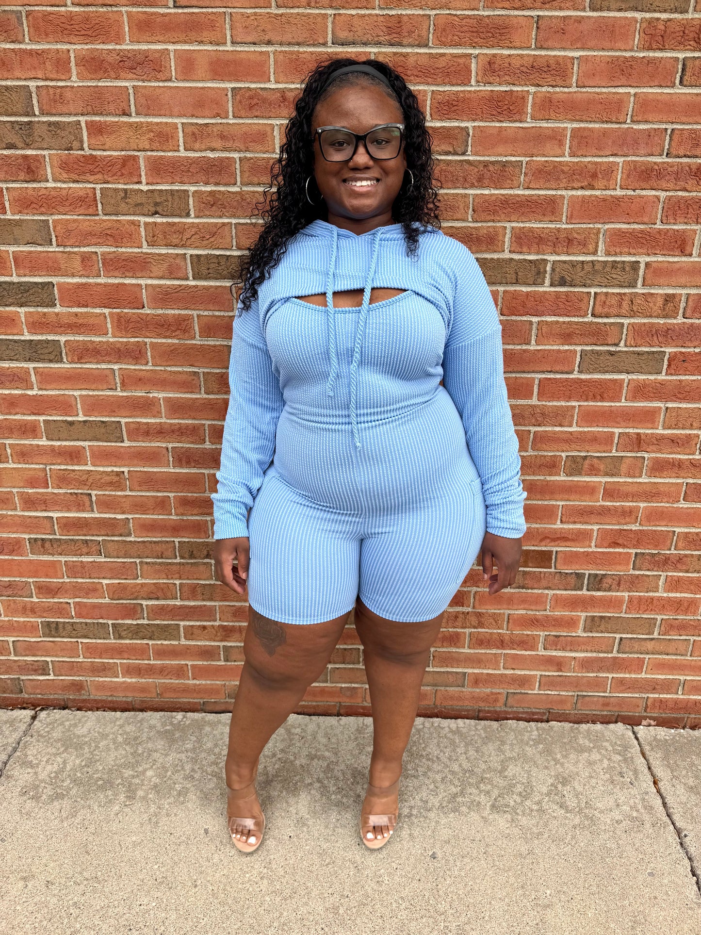 Ribbed Romper Sets (Blue)