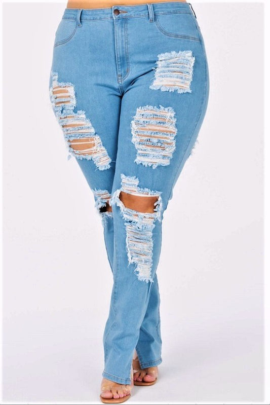 CURVY BABE DISTRESSED JEANS