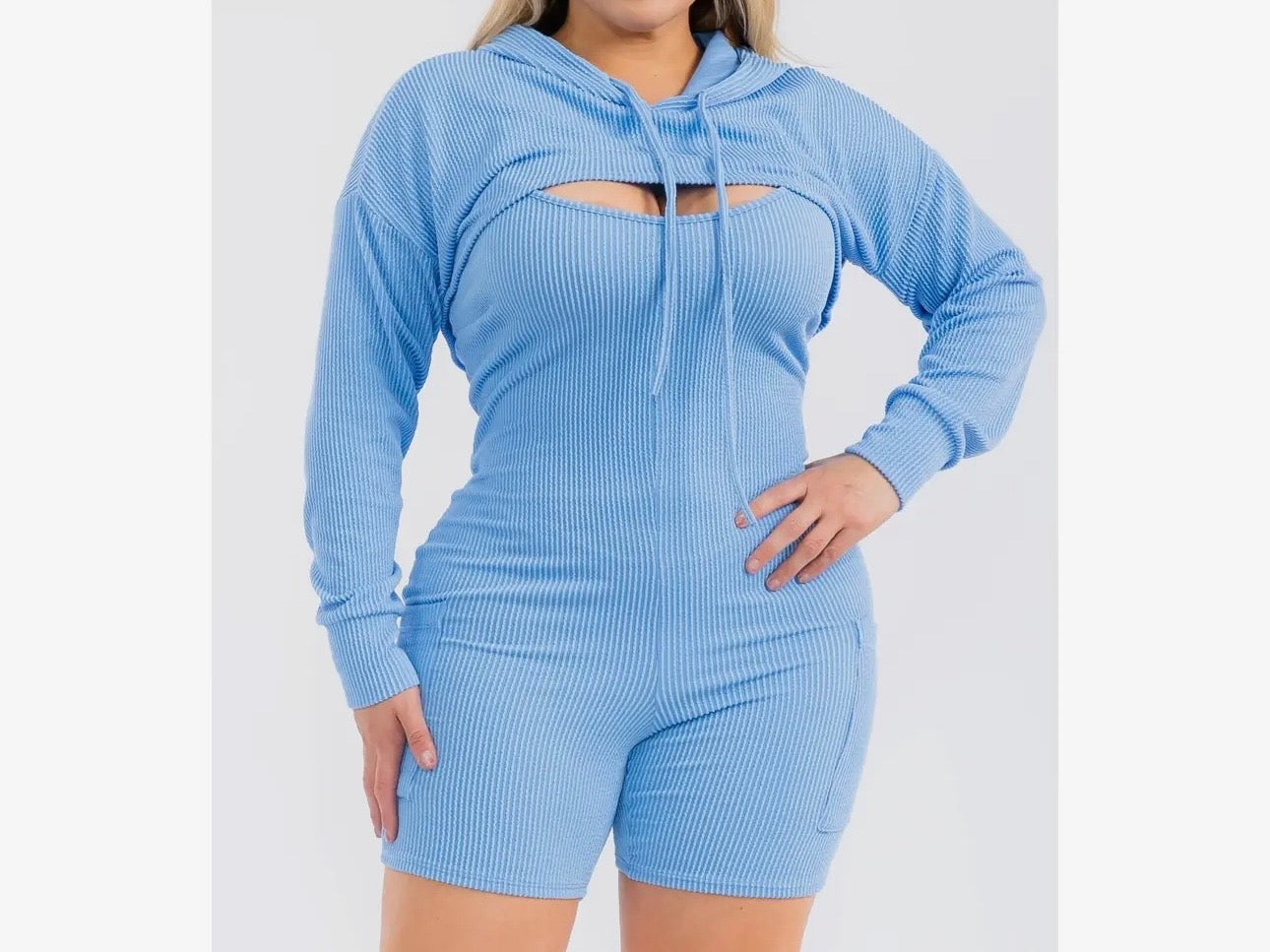 Ribbed Romper Sets (Blue)
