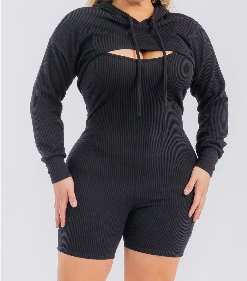 Ribbed Romper Sets (Black)